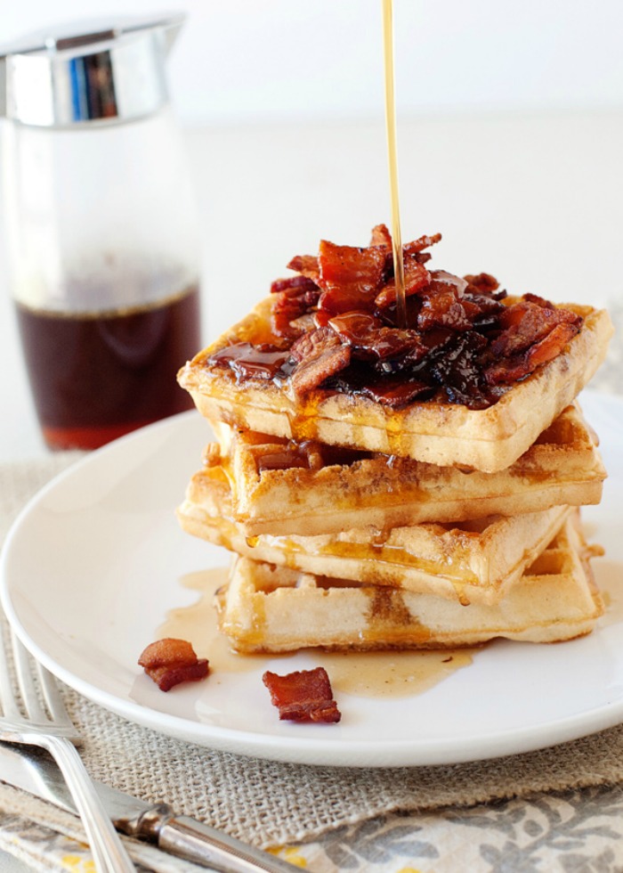 Belgian Waffles with Bacon Maple Syrup