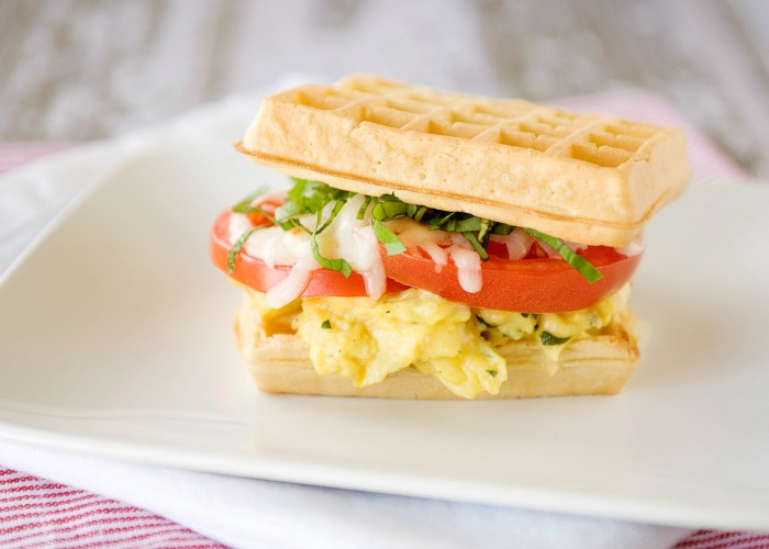 Caprese Egg and Waffle Sandwiches