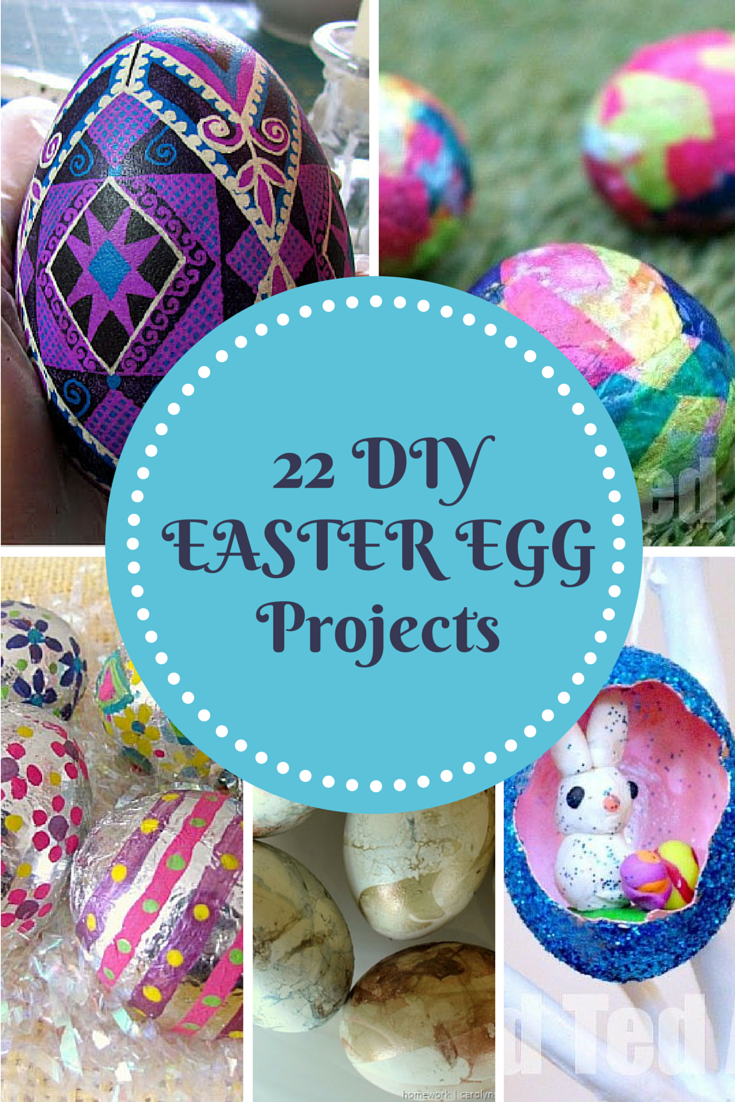 purple dyed egg, egg with bunny inside, various DIY dyed easter egg projects