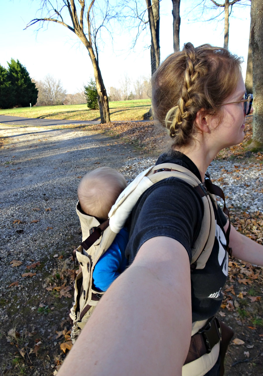 Back Carry Outside Huggs Baby Carrier