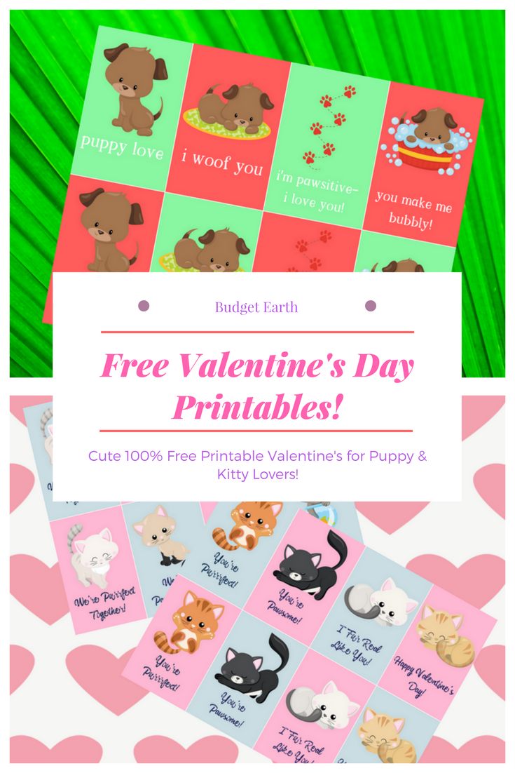 free printable valentine cards featuring cartoon style cats and dogs