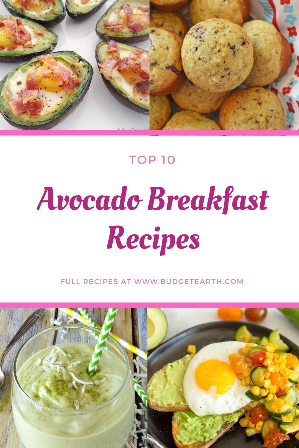 list of various avocado breakfast recipes with pictures