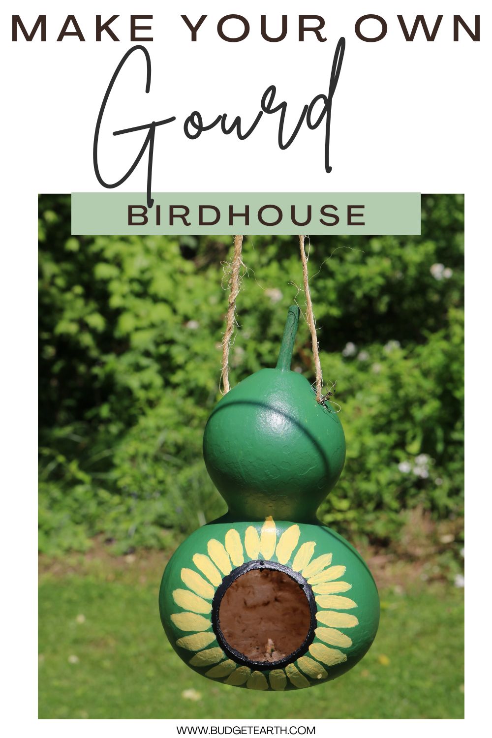 DIY Gourd Birdhouse hanging from a tree