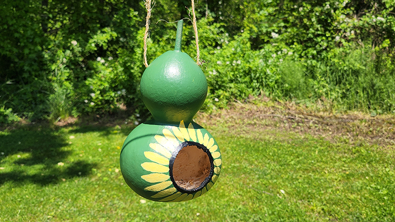 gourd birdhouse hanging outside