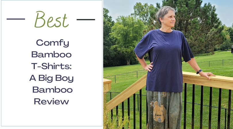 woman wearing blue shirt for Big Boy Bamboo bamboo t-shirts review