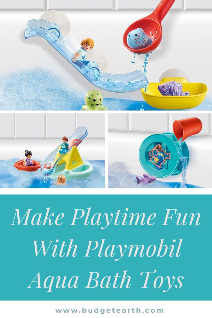 collage of playmobil aqua toddler bath toys