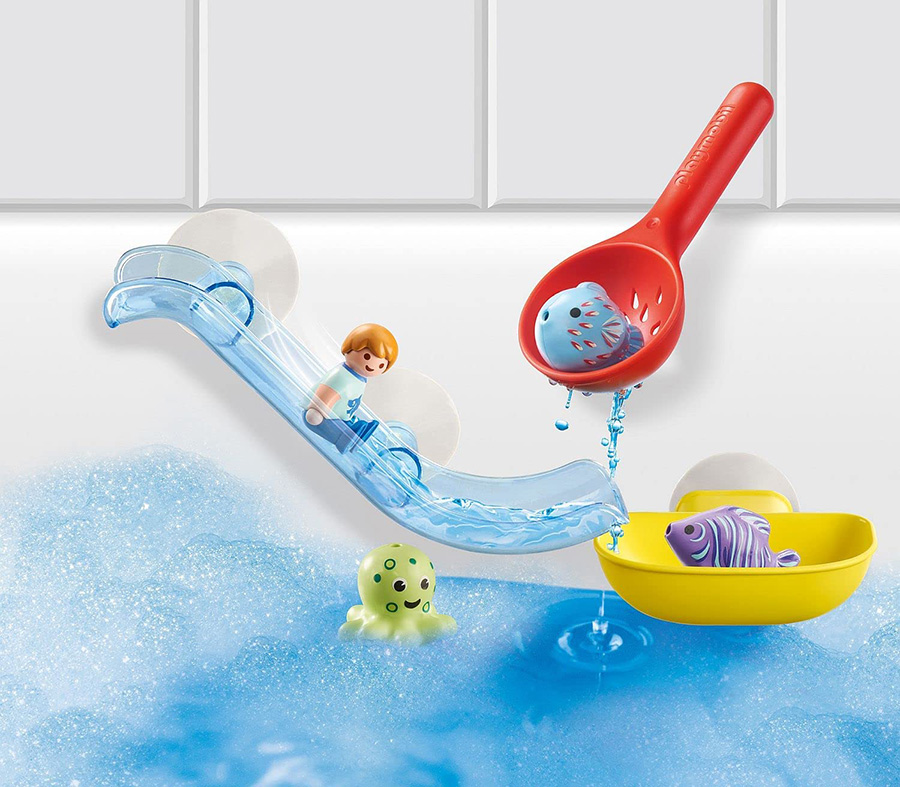 playmobil aqua bath toy slide and fish friends