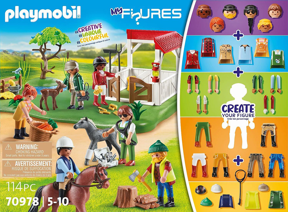 picture of front of Playmobil My Figures Horse Ranch with picture of accessories