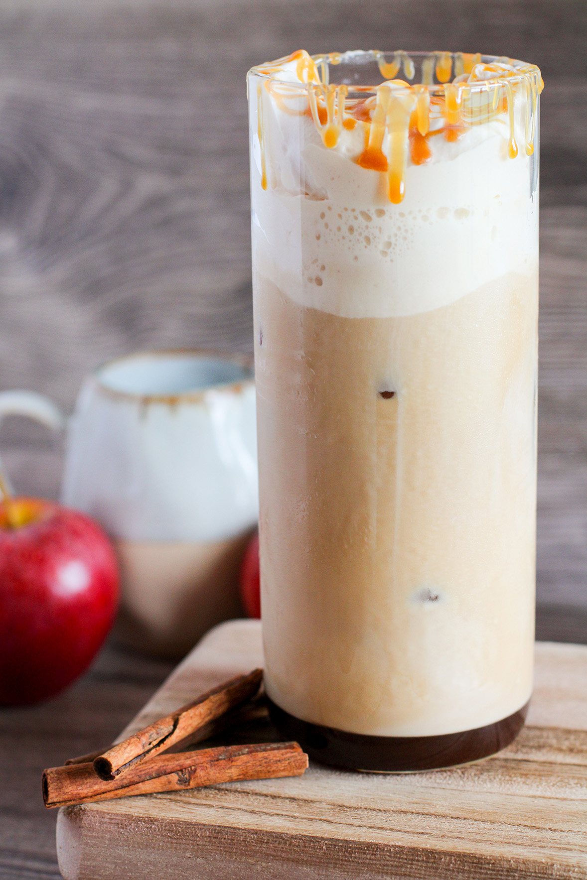 picture up close of a caramel apple iced latte
