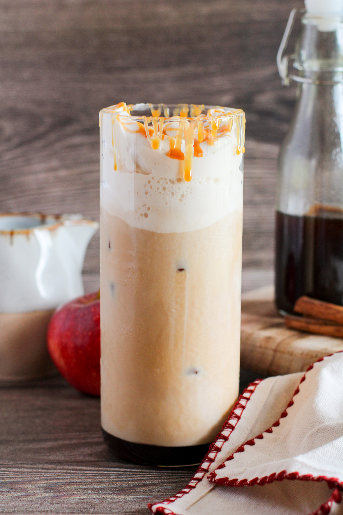 caramel iced latte with ingredients