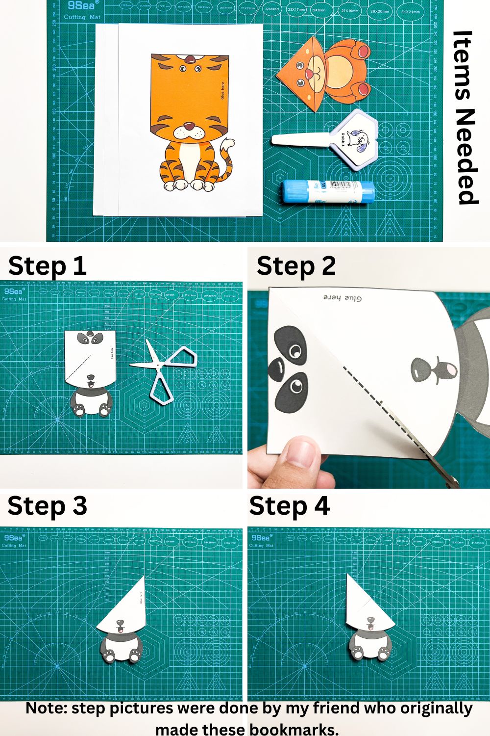 direction pictures for making animal bookmarks