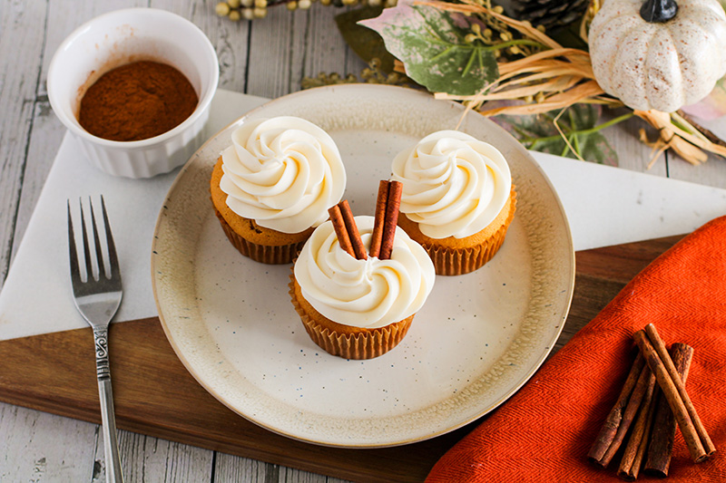 picture of three pumpkin spice cupcakes