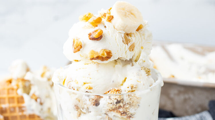 delicious no-churn ice cream with banana bread pieces