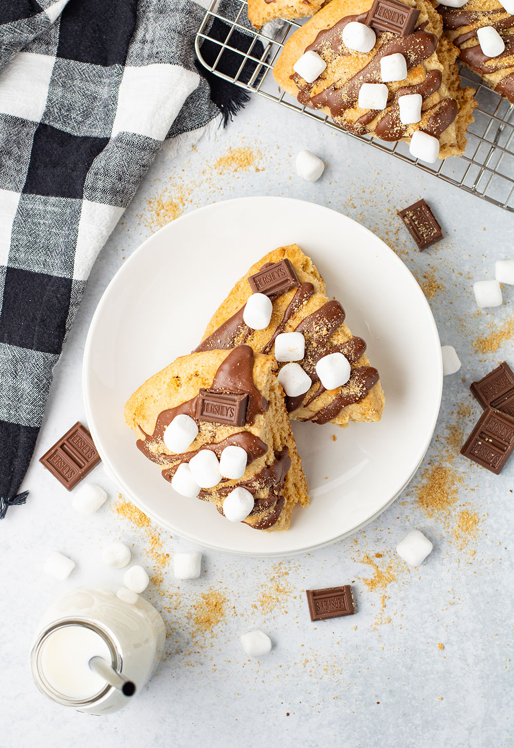 yummy freshly baked s'more scones with chocolate and marshmallows