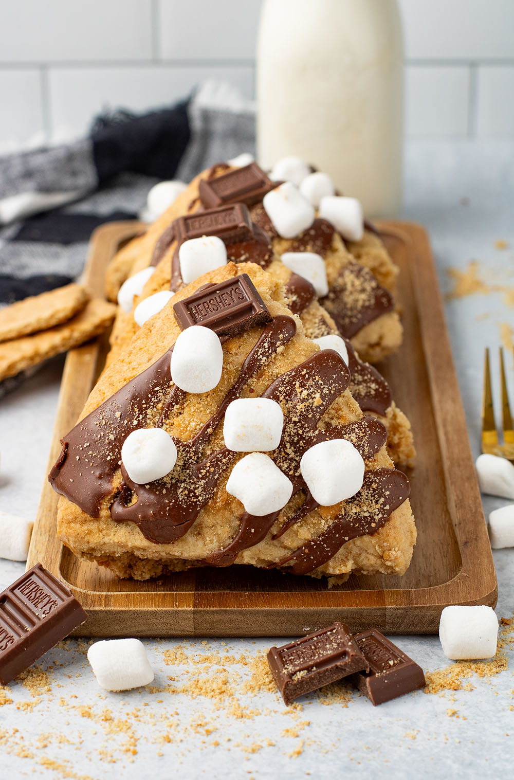 yummy freshly baked s'more scones with chocolate and marshmallows