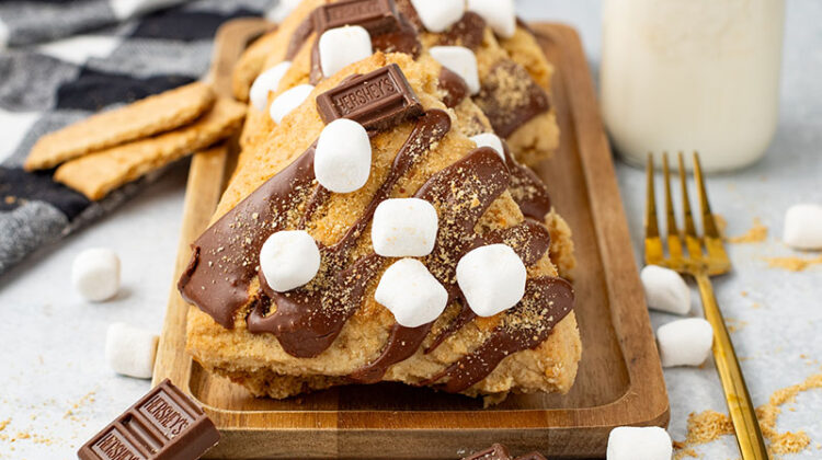 yummy freshly baked s'more scones with chocolate and marshmallows