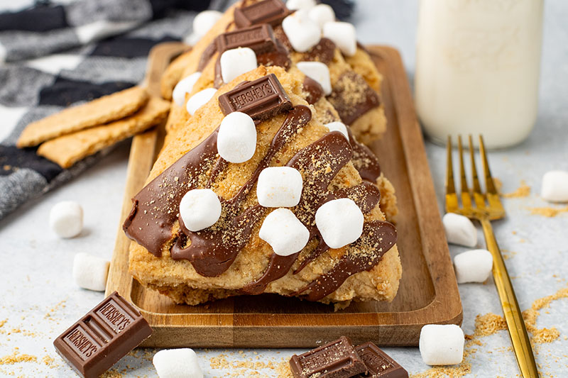 yummy freshly baked s'more scones with chocolate and marshmallows