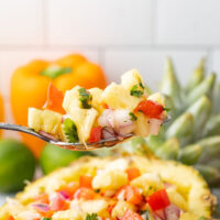 picture of pineapple salsa in a fresh pineapple