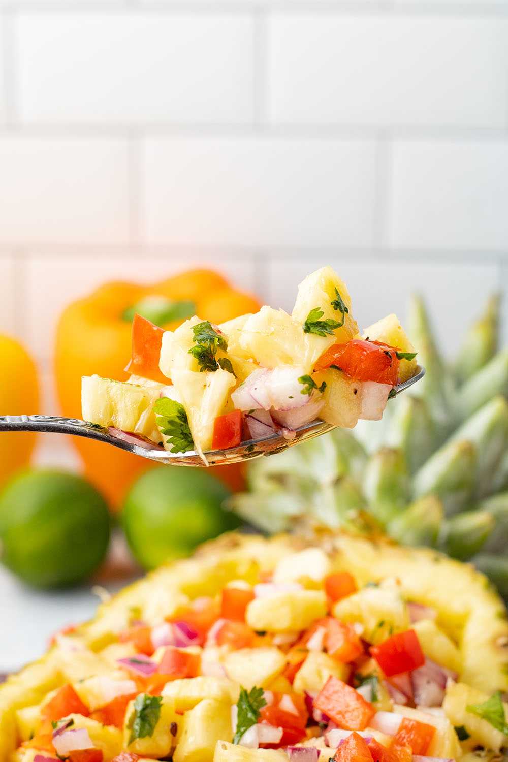 picture of pineapple salsa in a fresh pineapple