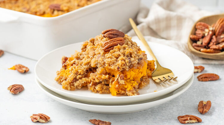 a delicious picture of fresh sweet potato casserole using our Ruth Chris Sweet Potato Casserole Recipe
