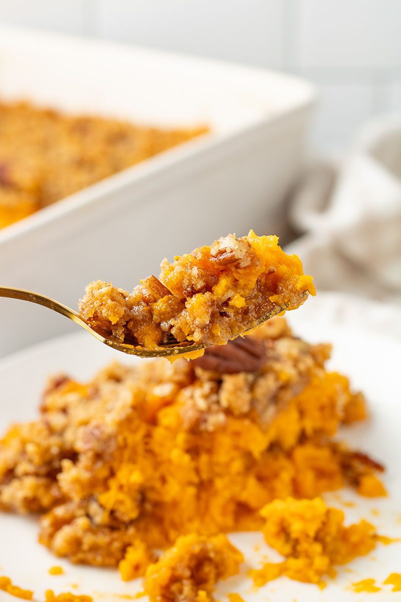a delicious picture of fresh sweet potato casserole using our Ruth Chris Sweet Potato Casserole Recipe