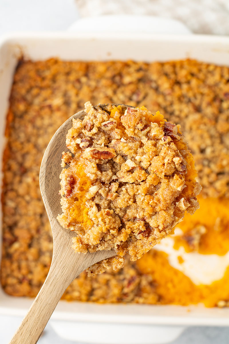 a delicious picture of fresh sweet potato casserole using our Ruth Chris Sweet Potato Casserole Recipe