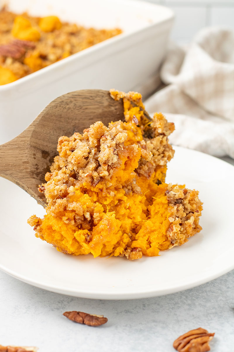 a delicious picture of fresh sweet potato casserole using our Ruth Chris Sweet Potato Casserole Recipe