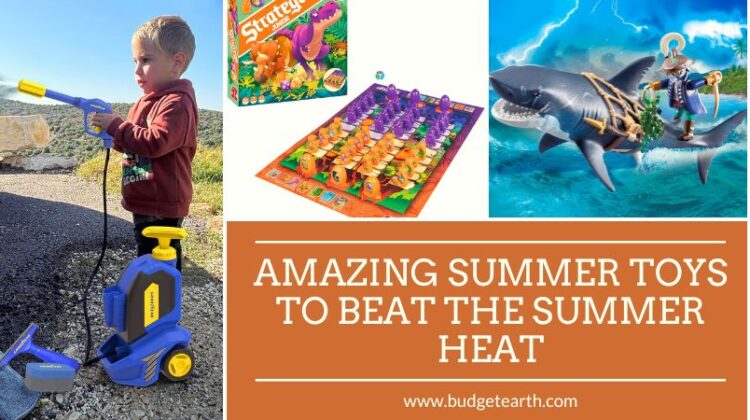 picture of various summer toys to beat the heat, including board games & water games from Goodyear