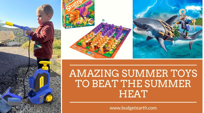picture of various summer toys to beat the heat, including board games & water games from Goodyear