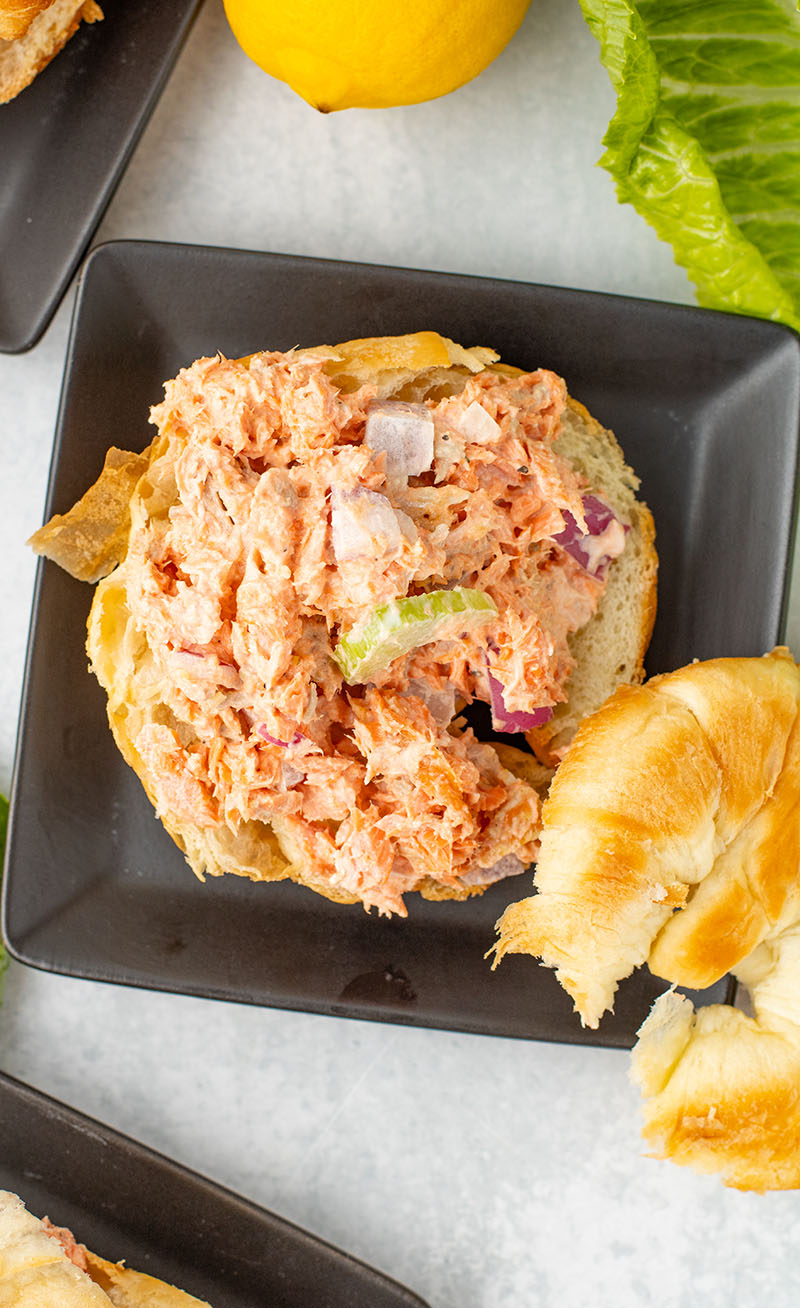 a delicious Air-Fried Salmon Salad sandwhich