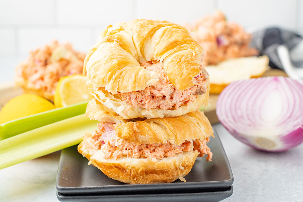 a delicious Air-Fried Salmon Salad sandwhich