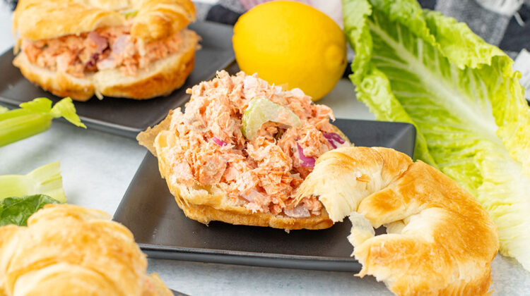 a delicious Air-Fried Salmon Salad sandwhich