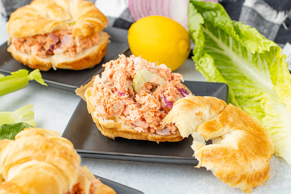 a delicious Air-Fried Salmon Salad sandwhich