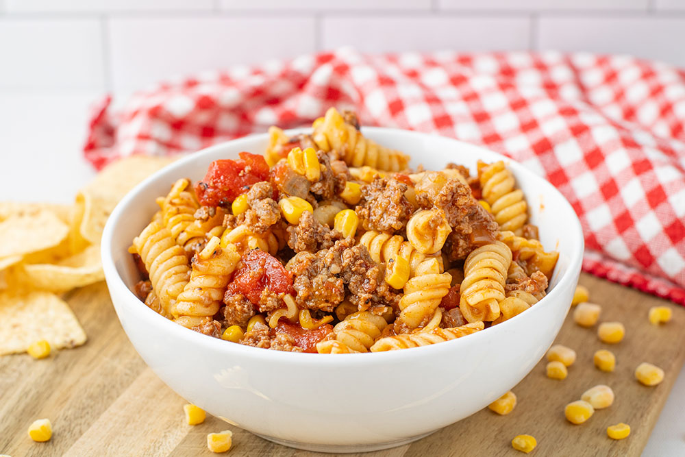 A delicious bowl of Instant Pot Taco Pasta.