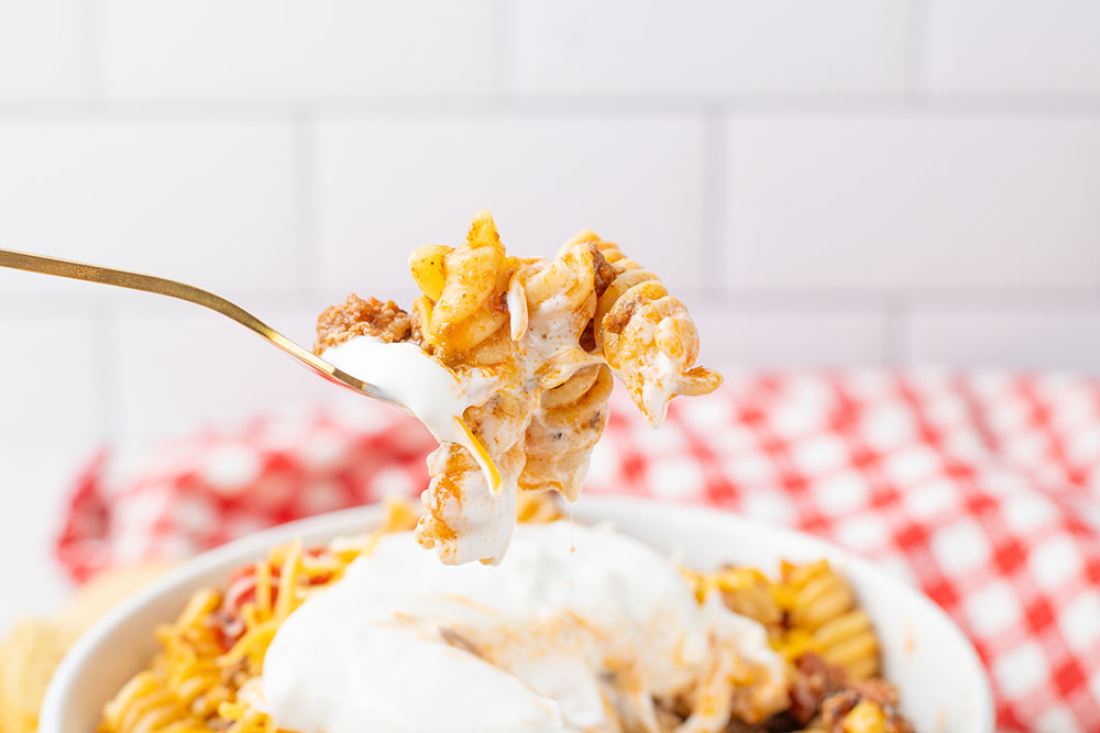 A delicious bowl of Instant Pot Taco Pasta.
