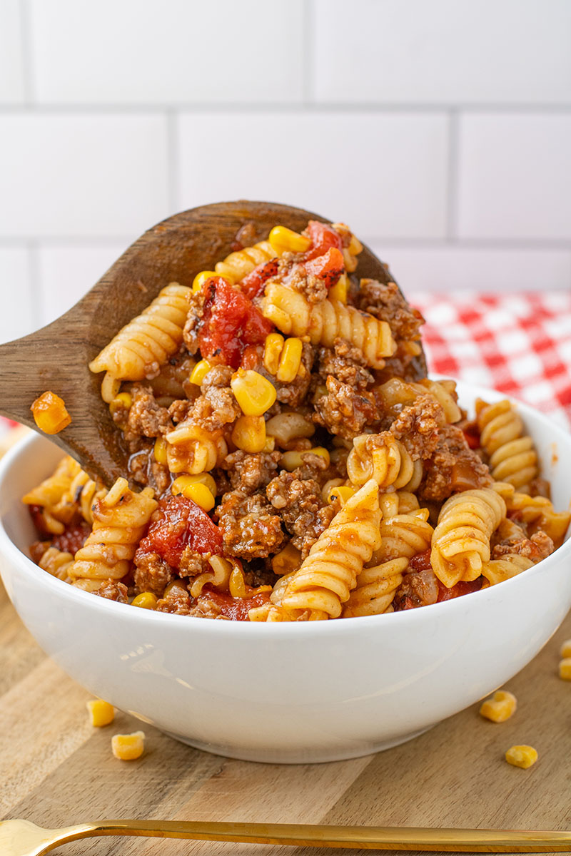 A delicious bowl of Instant Pot Taco Pasta.