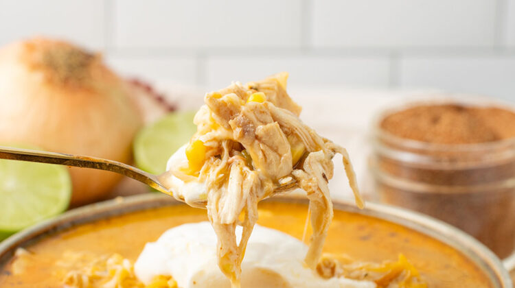 picture of our white chicken chili recipe in a bowl