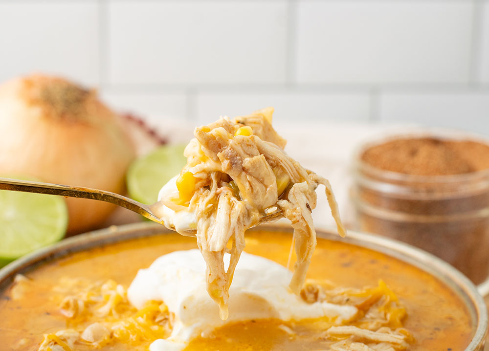 picture of our white chicken chili recipe in a bowl
