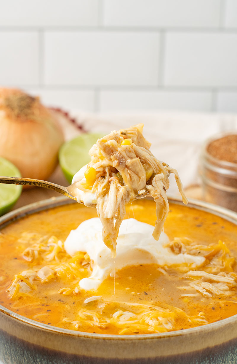 picture of our white chicken chili recipe in a bowl