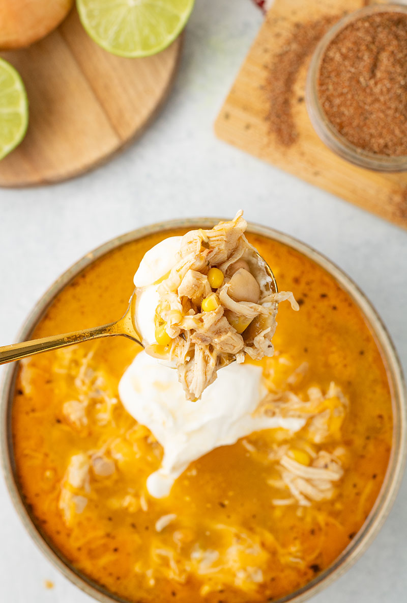picture of our white chicken chili recipe in a bowl